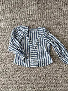 Sonoma Blue & White Striped Lace-Up Peasant Top